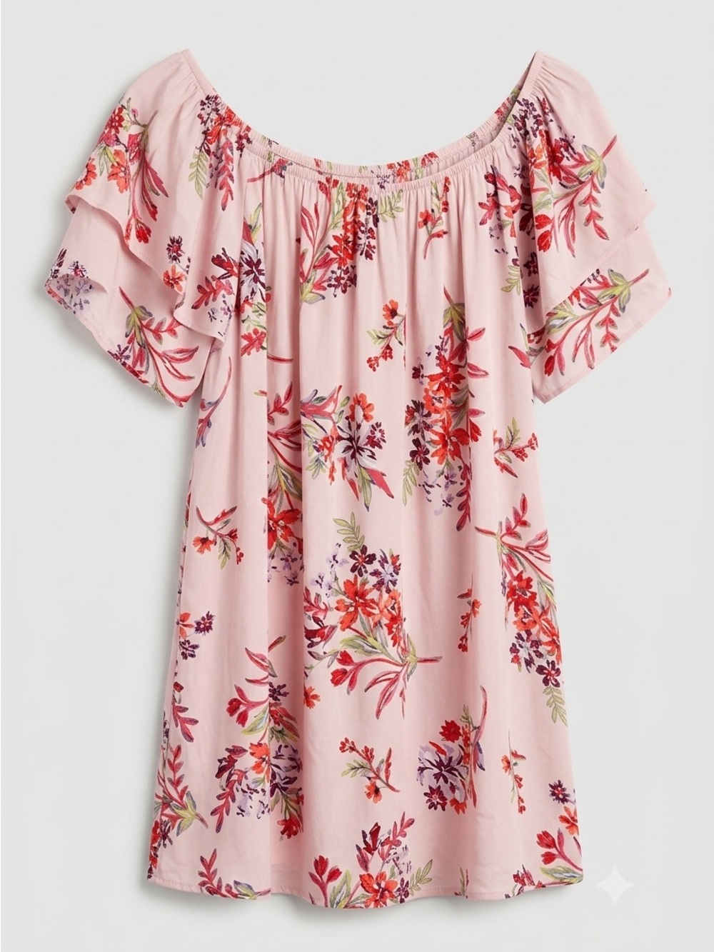 Terra & Sky Floral Off The Shoulder Top Pink Ruffle Sleeve Plus Size 2X 20W-22W